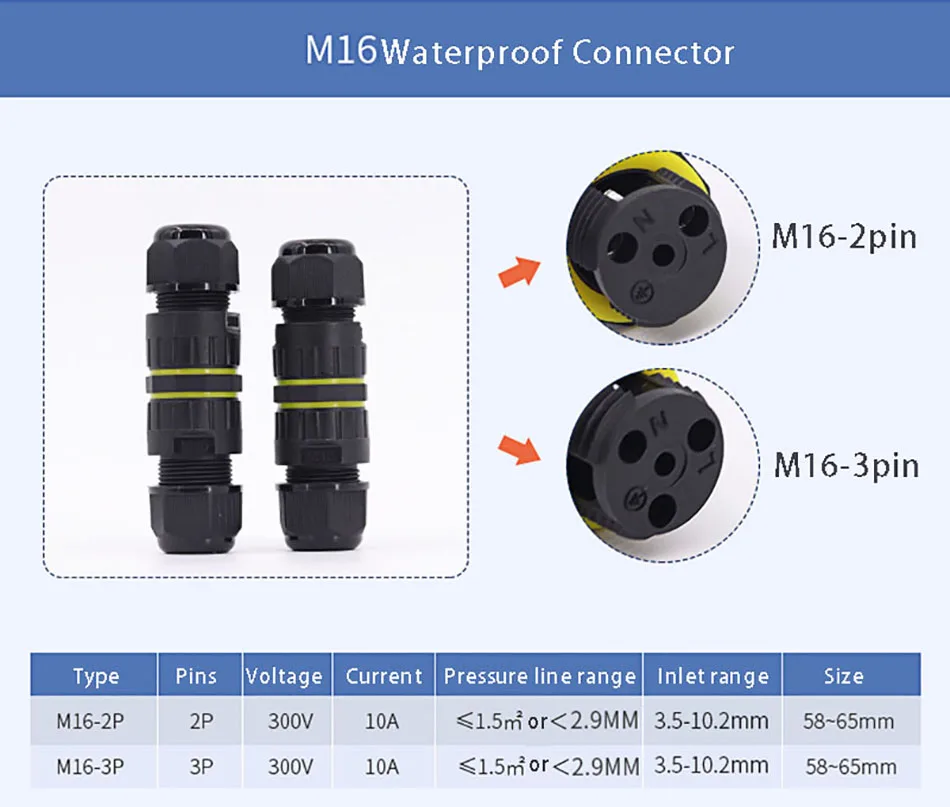 1 шт. M16 IP68 Кабельный соединитель 3pin 2pin 3,5-10,2 мм AC DC 450 в 15A электрические водонепроницаемые соединители герметичные Retardant распределительная коробка