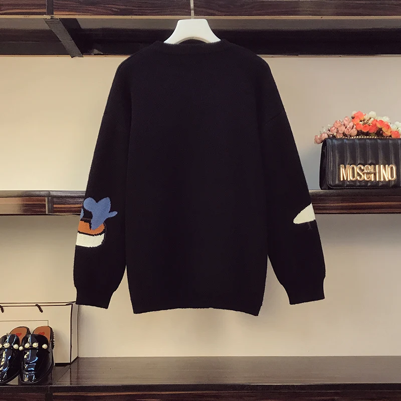 

cartoon cat print Winter Casual Pull Sweaters Twisted Long Oversized Jumpers Knitted Pull Femme loose autumn jersey mujer