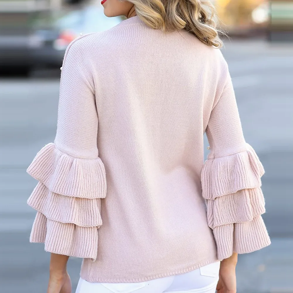 Женский трикотажный свитер с круглым вырезом и длинным рукавом | Женская одежда