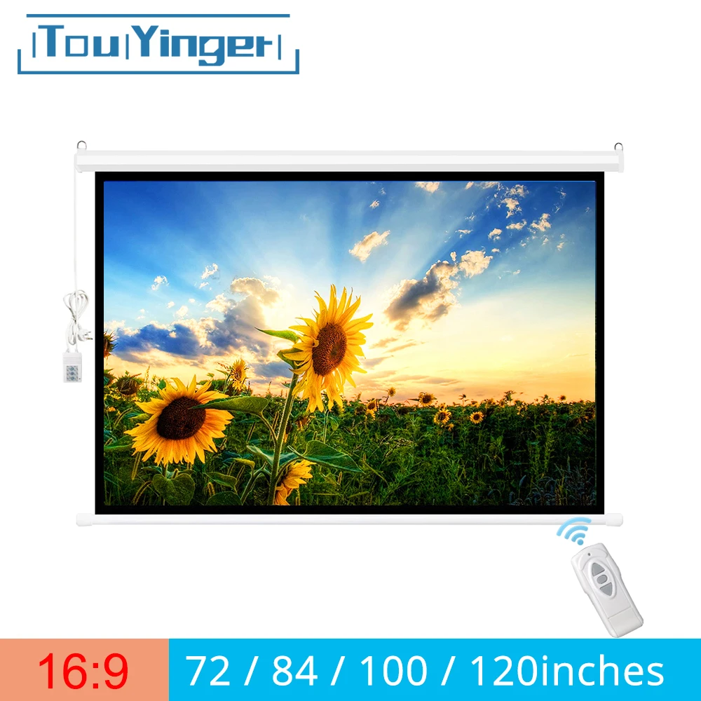 Touyinger 16:9 72/84/100/120 дюймов Электрический Экран для Проектор Шторы моторизованный клапан для всех светодиодный ЖК-дисплей DLP лазерный проектор Экран