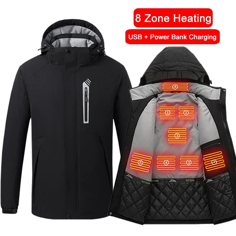USB Electric Heated Jackets Vest Electric Heating Hooded Cotton Coat Outdoor Camping Hiking Hunting Thermal Warmer Jacket Winter