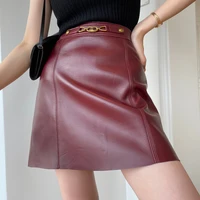 autumn 2021 new high waisted sheepskin leather a word thin casual skirt short leather skirt girl plus high fashion mujer faldas