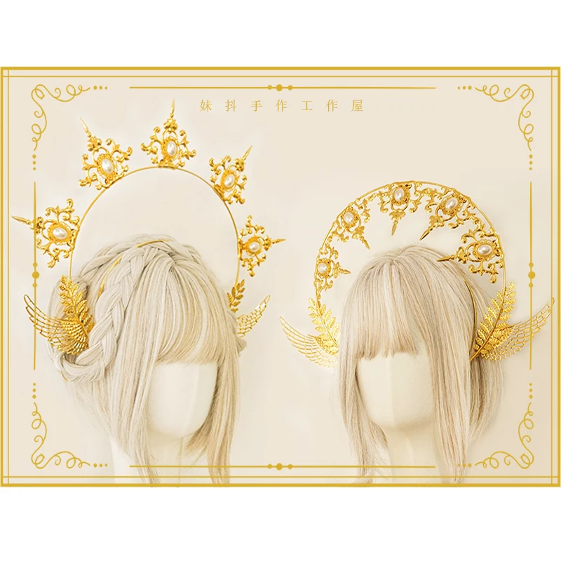 

Gold Dual use Gorgeous Virgin Goddess Hair Crown Vintage Queen Lolita Princess Cosplay Handwork Headband KC Hair Hoop Headdress