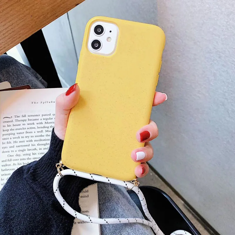 Solid Color Crossbody Cord Chain Phone Case For iPhone 11 Pro Max XR X XS 7 8 6S Plus Soft Silicone Cover With Rope | Мобильные