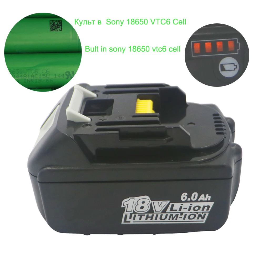 Литиевая батарея для Makita BL1860 BL1840 BL1830 18 в 6000 мАч 10 шт. Sony 18650 VTC6|Перезаряжаемые