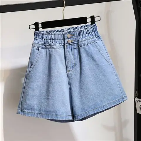 

Elastic waist white denim shorts female summer new student Korean loose High Waist Wide Leg show thin versatile hot pants