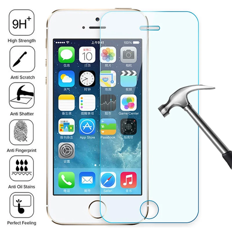 Protector de pantalla de vidrio templado transparente para iPhone, película protectora de cristal 100D para 7, 8, 6, 6S Plus, 5, 5C, 5S, SE, 2020