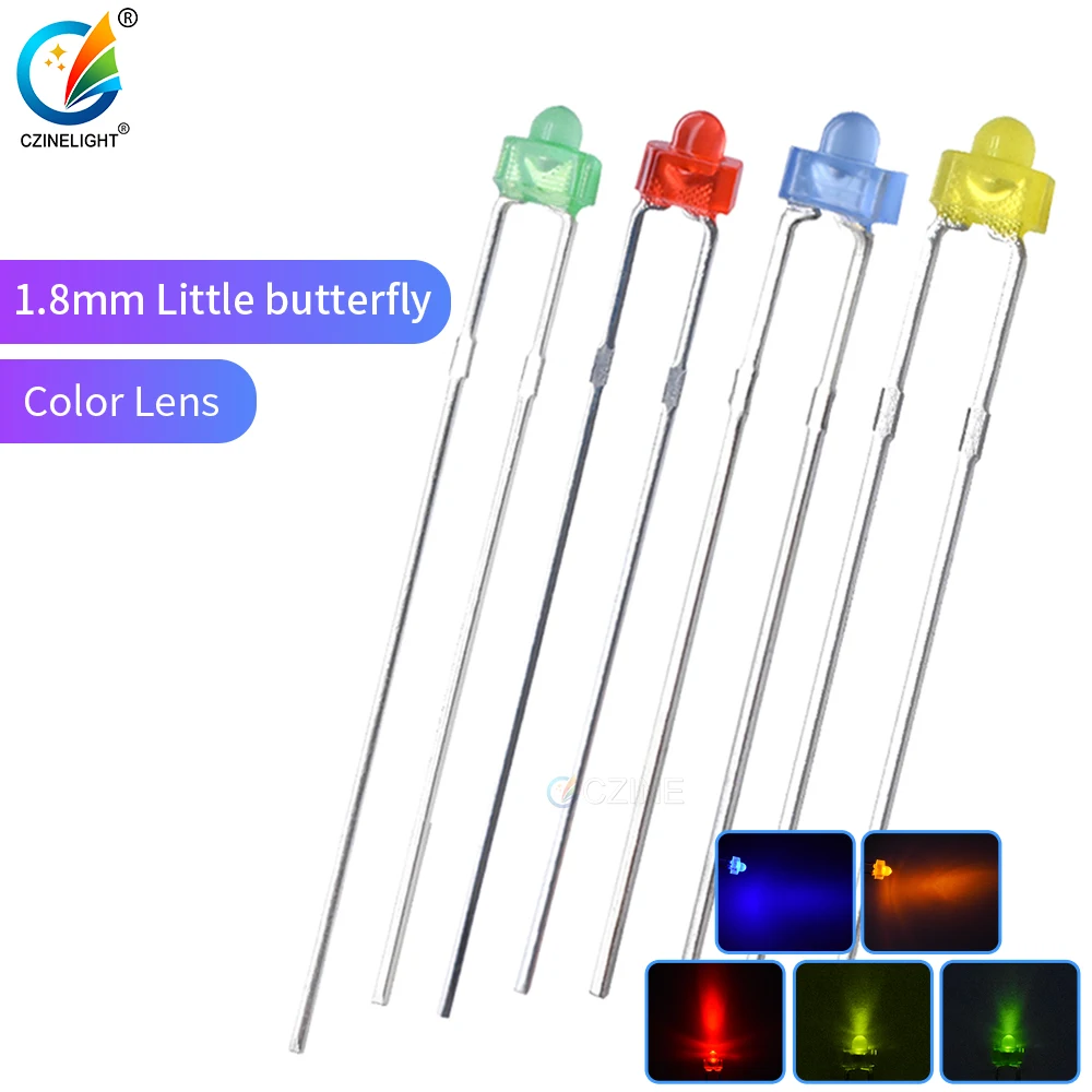 1000/pcs bag Wholesale Custom Clear Lens High Bright 2mm 1.8mm Small Butterfly Dip Long Leg Led Emitting Diode