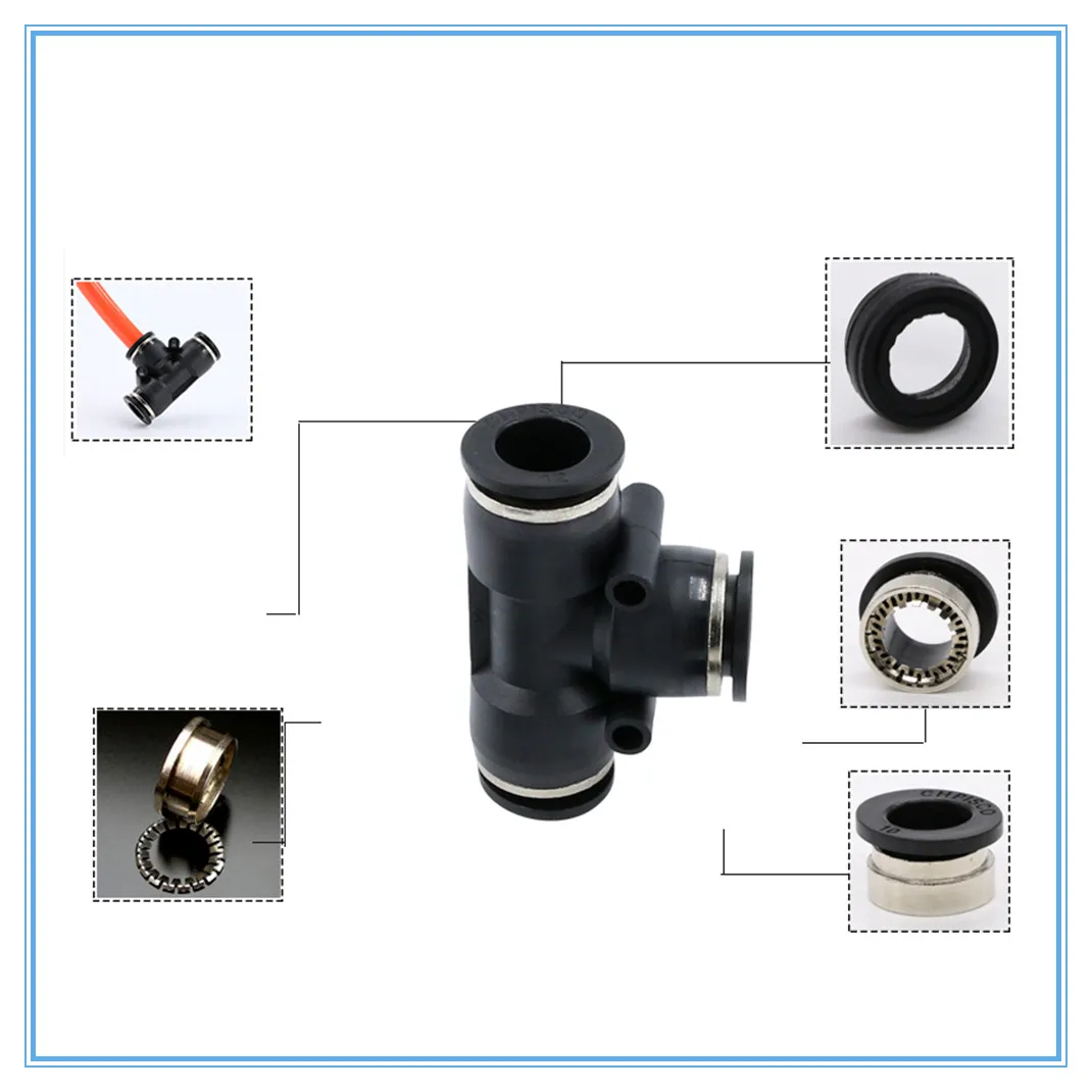 Черный 3-ходовой Y-образный пневматический Фиттинг с наружным диаметром 4-16 мм