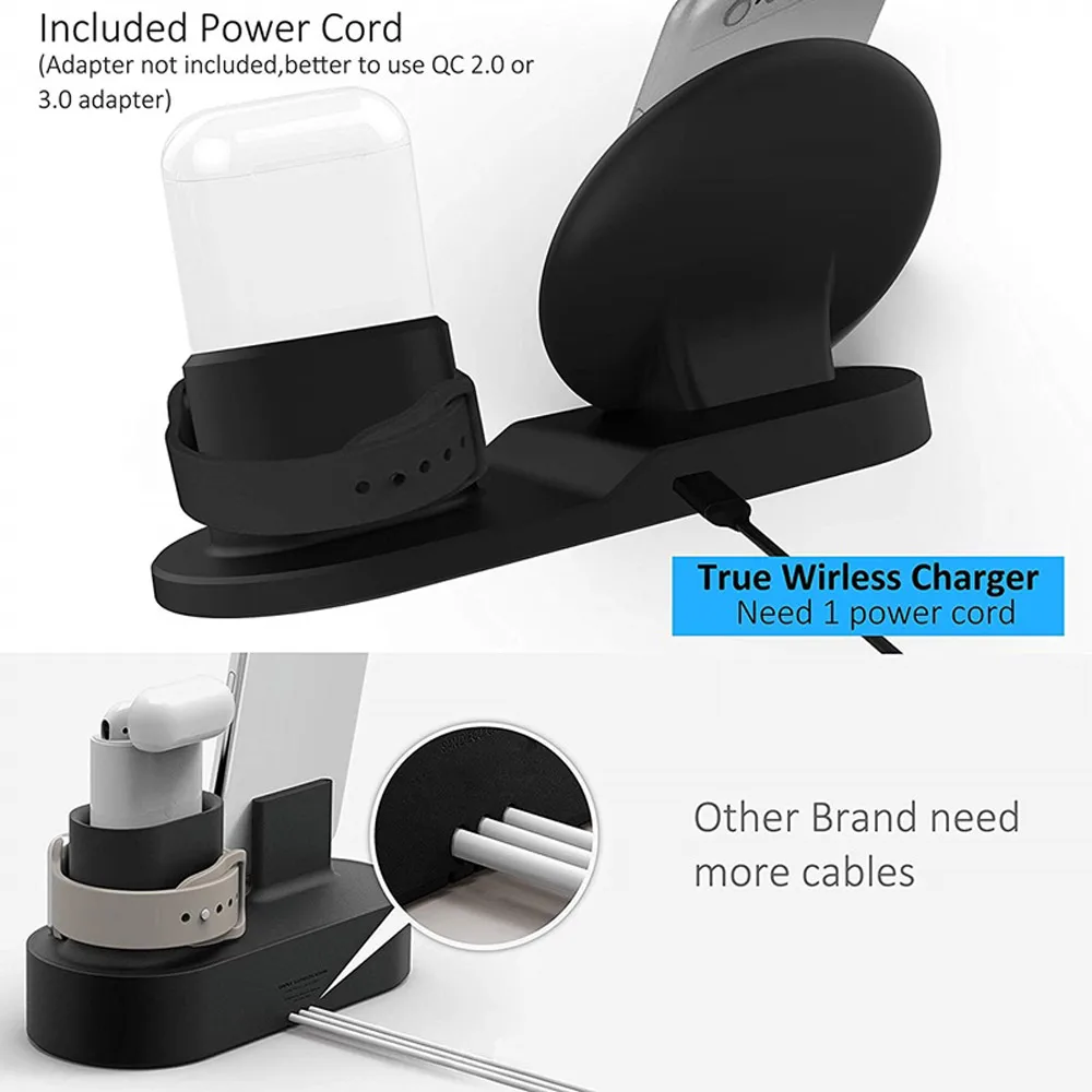 3 в 1 лучшая Беспроводная подставка для зарядного устройства для iPhone 11 Pro Max 8 AirPods Watch Series 4/3 QC3.0 быстрое зарядное устройство для samsung huawei Xiaomi