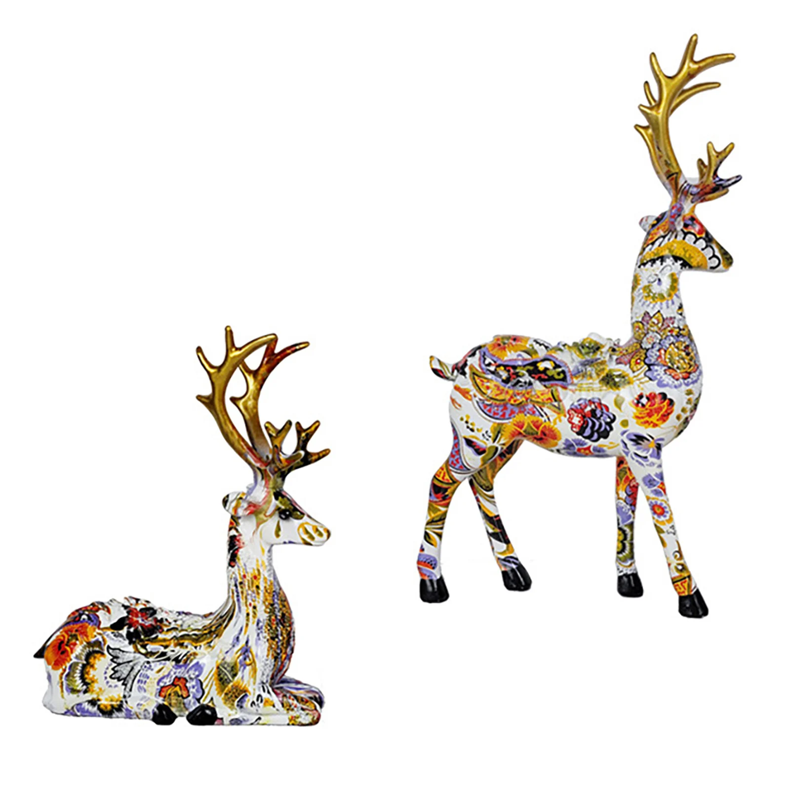 

2pcs Deer Statues Sculptures Resin Deer Figurines Decorations for Living Room Bookshelf Christmas Birthday Gift