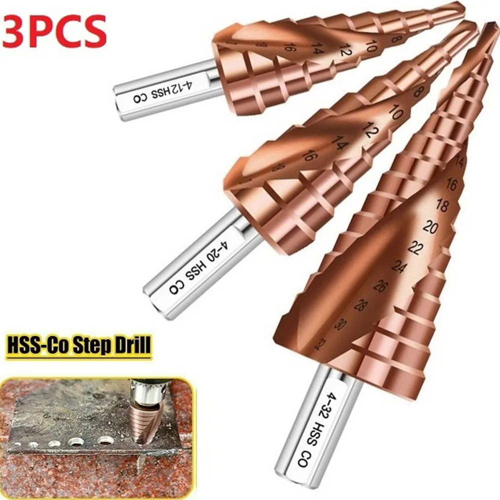 

Spiral Step Drill Bits 3pcs/set Triangle Shank 4-12mm / 4-20mm/ 4-32mm