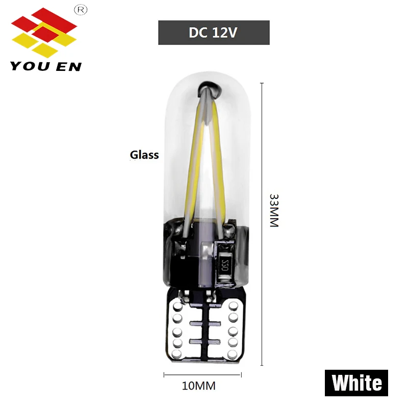 1pc White YOUEN T10 194 2825 W5W лампы накаливания COB Светодиодный стеклянный корпус Клин Авто парковочные лампы CANBUS без ошибок для чтения автомобиля купольная лампа 12 В постоянного тока - Испускаемый цвет: 1pc White