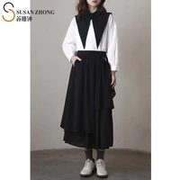 women shirts female blouse lady top 2021 spring natural normcore casual cotton turn down collar patchwork cape button cuff long