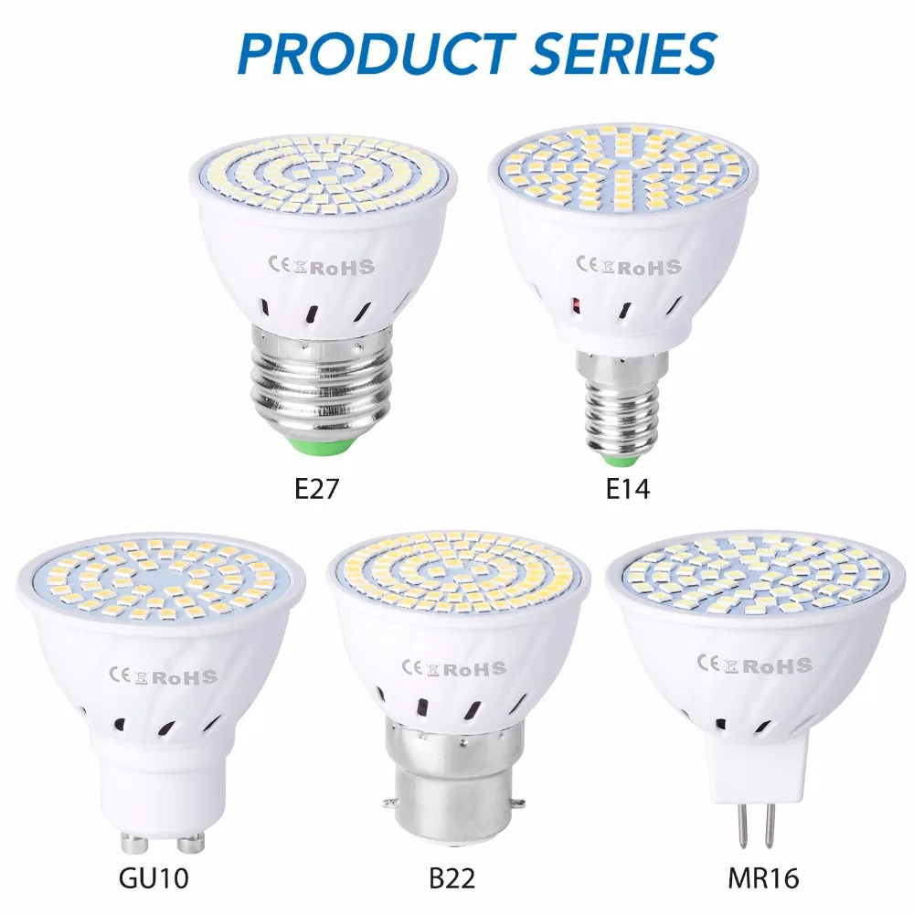 

GU10 LED E27 Lamp E14 Spotlight Bulb 48 60 80leds lampara 220V GU 10 bombillas led MR16 gu5.3 Lampada Spot light B22 5W 7W 9W