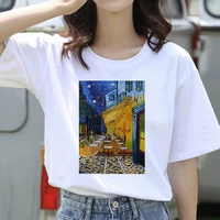 women summer van gogh painting vintage fashion aesthetic white t shirt 90s cute art tee hipster grunge top streetclothing