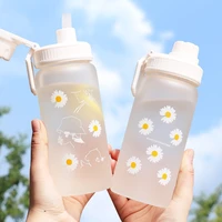 500ml plastic water bottle daisy flower frosted water bottle plastic fruit juice milk water flask outdoor sport travel picnic