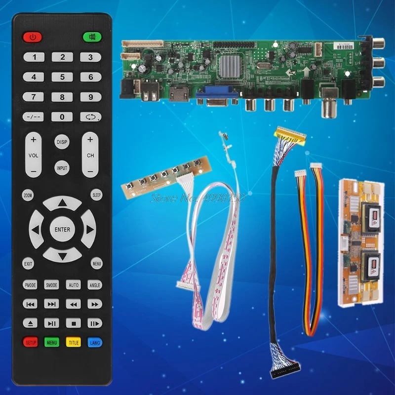 V56 V59 плата драйвера ЖК телевизора DVB T2 + 7 кнопочный выключатель ИК 4 инвертора