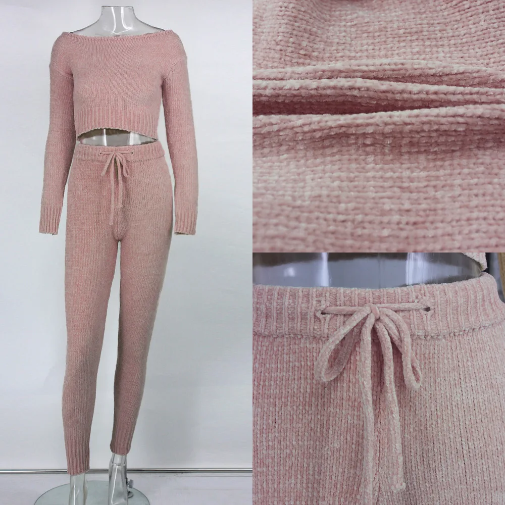 

Winter 2 Pieces Set Women Long Sleeve Knitted Sweater Set 2 Pieces Harvest Tops Long Pants Sexy Autumn New Outfits Knitted suit