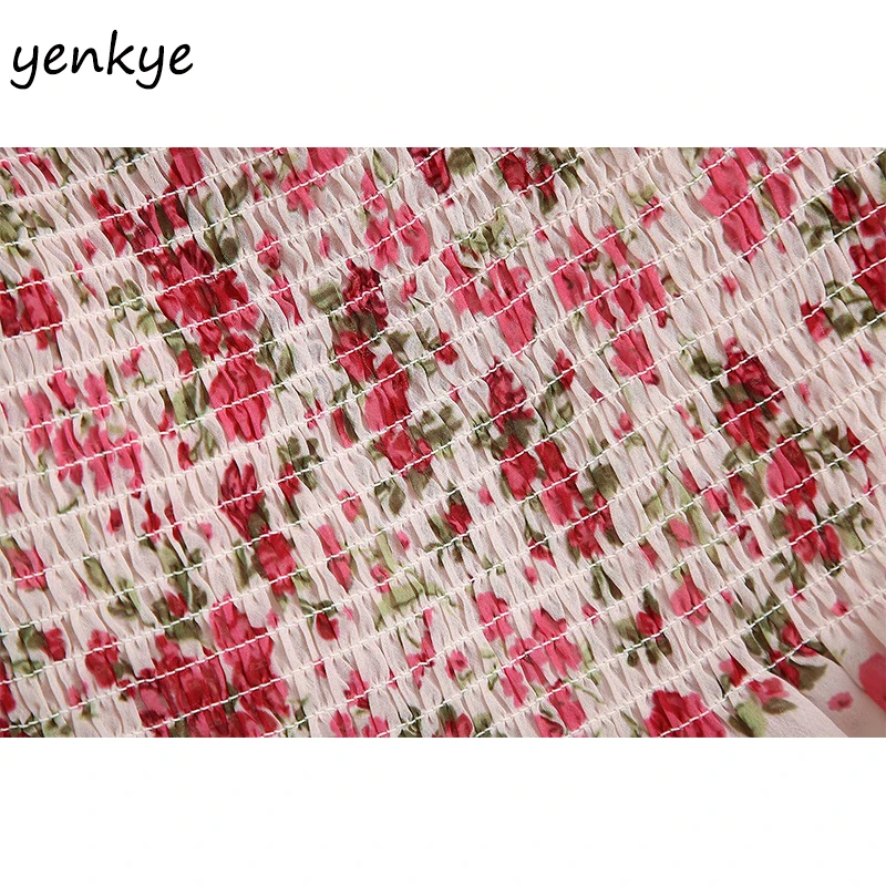 

Sweet Floral Print Sexy Off Shoulder Blouse Women Ruffle Slash Neck Long Sleeve Elastic Sexy Tops Fashion Summer Chiffon Tops