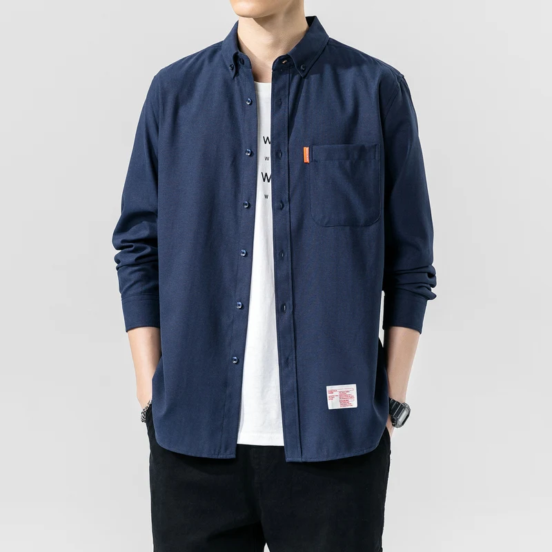 

Shirt Men New Oxford Fabric Business Casual Dress Shirt Men Shirt Long Sleeve Letter Patch Fashion Wild Handsome Shirt