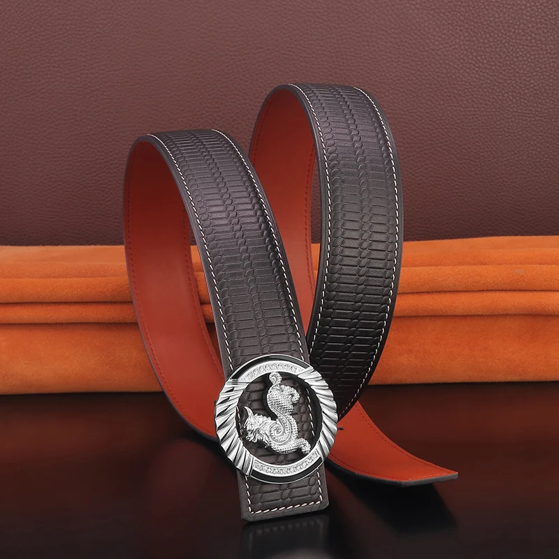 

Chinese Dragon Lucky Charm Brass Buckle Wide Leather Belts For Men High Quality Luxury Brand Fashion Male Waist Strap
