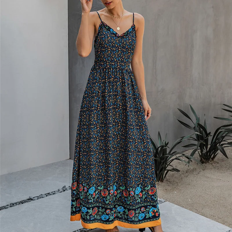 Женское платье без рукавов SWQZVT длинное Пляжное Платье макси с цветочным принтом