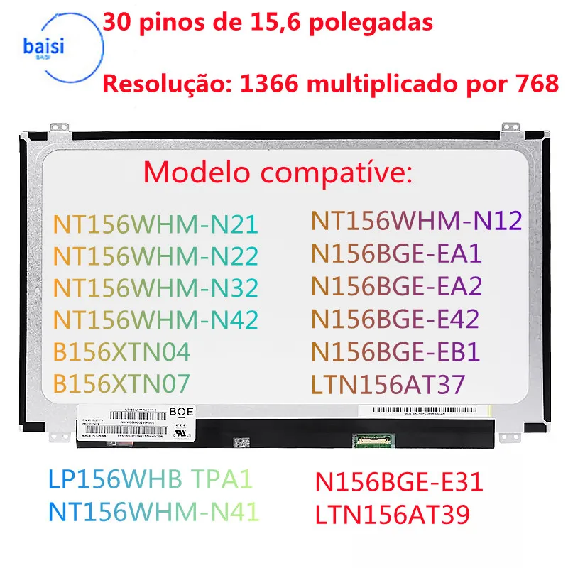 

New Tela Led slim15 30PIN,B156XTN07.1,N156BGA-EB2 ,NT156WHM-N32,NT156WHM-N42,B156xtn03.2,N156BGA-EA2 EB2,NT156WHM-N12,B156XTN04