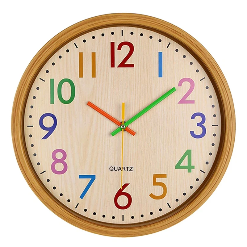 12 inch Easy Read Silent Wall Clock Colorful Arabic Numerals Round for Living Room Battery Not Included | Дом и сад