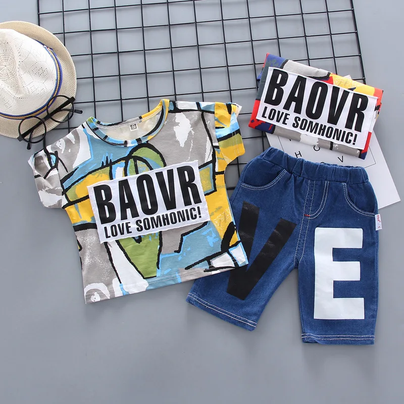 

children boys clothing sets summer toddler cotton t-shirts shorts 2pcs tracksuits for baby boy kids casual sports suits 2 3 4 5Y
