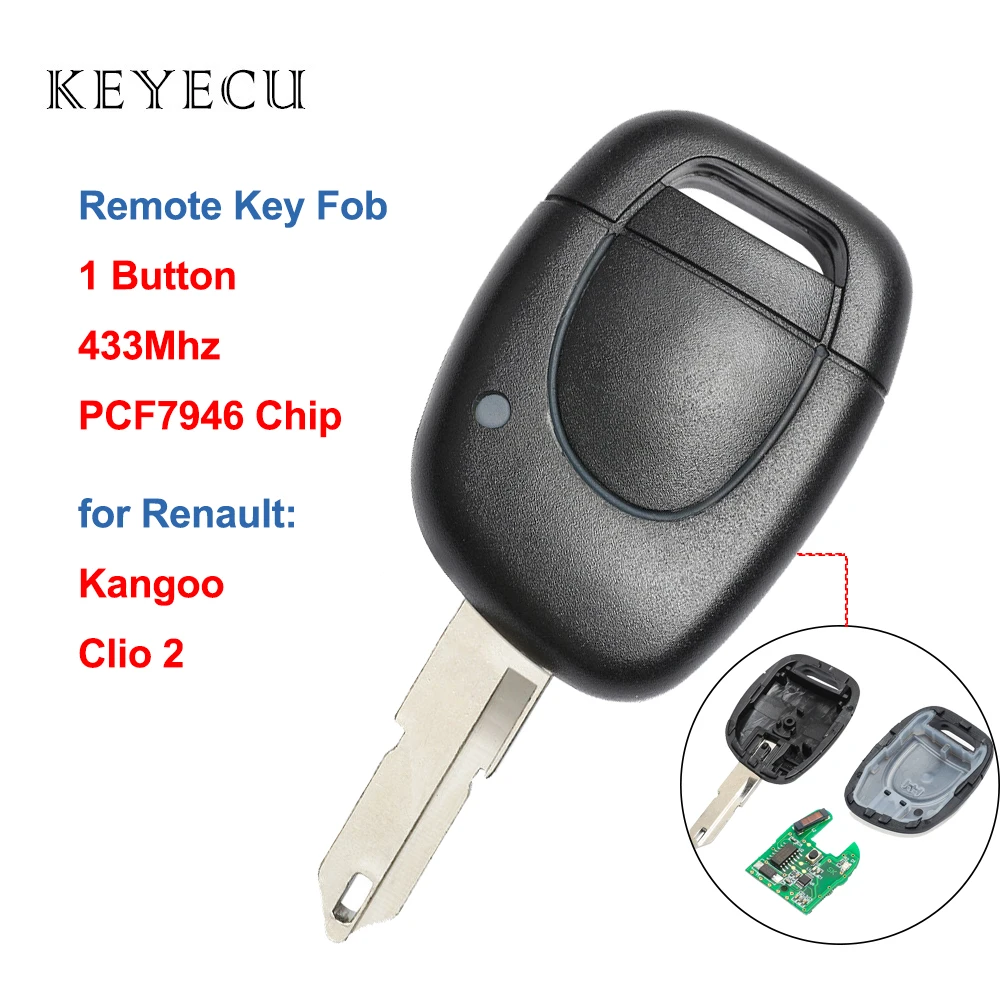 Запасная деталь Keyecu с 1 кнопкой 433 МГц и чипом PCF7946 для Renault Clio 2 2002 2008 Kangoo 2004|Ключ от