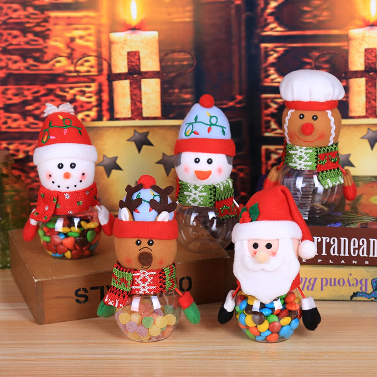 

5Pcs Christmas Candy Jar Plastic Transparent Gift Box Elderly Snowman Elk Christmas Supplies Decoration Children's Small Gifts
