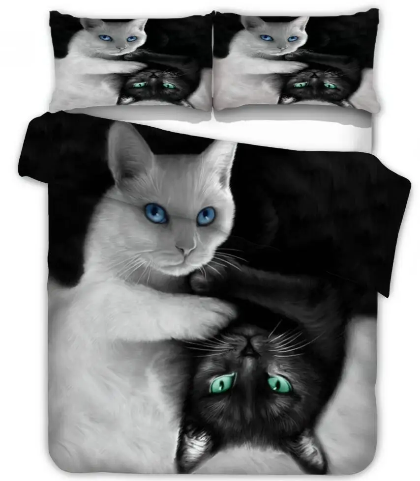 3D Dark cat Bedding Set animal bed linens Duvet Cover Home Textiles luxury Bedclothes quilt cover black single king size | Дом и сад