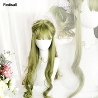 special green harajuku lolita wig curly sweet 65cm long body wave cute avocado synthetic hair sweet bangs adult girls