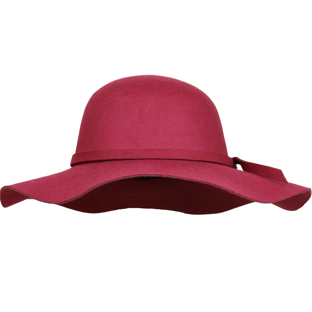 Women's Wide Brim Wool Ribbon Band Floppy Hat Classic Retro Jazz Warm Ladies Fedora Bucket Cotton Sweet Caps | Аксессуары для