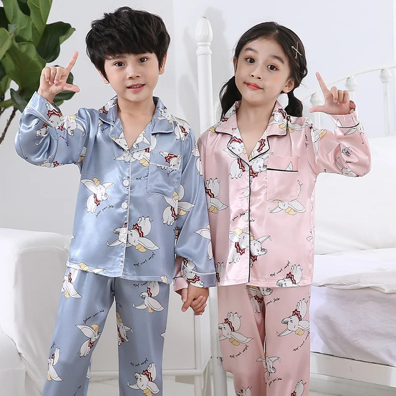 Осенняя одежда для сна девочек Шелковый Пижамный костюм больших детей удобный