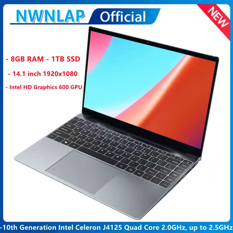 

NWNLAP AQ140 14.1" Intel Celeron j4125 up to 2.5GHz Laptop 8GB 1TB SSD Windows 10 WIFI 2.4G+5G Computer
