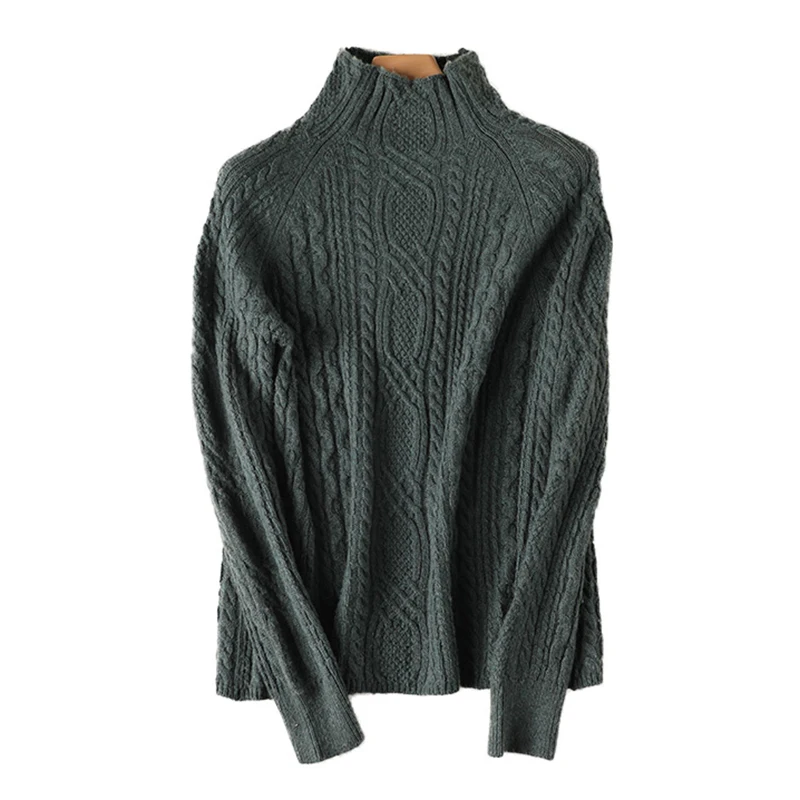 2021 Merino Wool Sweater High Collar Turtleneck Women Soft Solid Color Warm Thickening Argyle Jumpers Quality Tops | Женская одежда