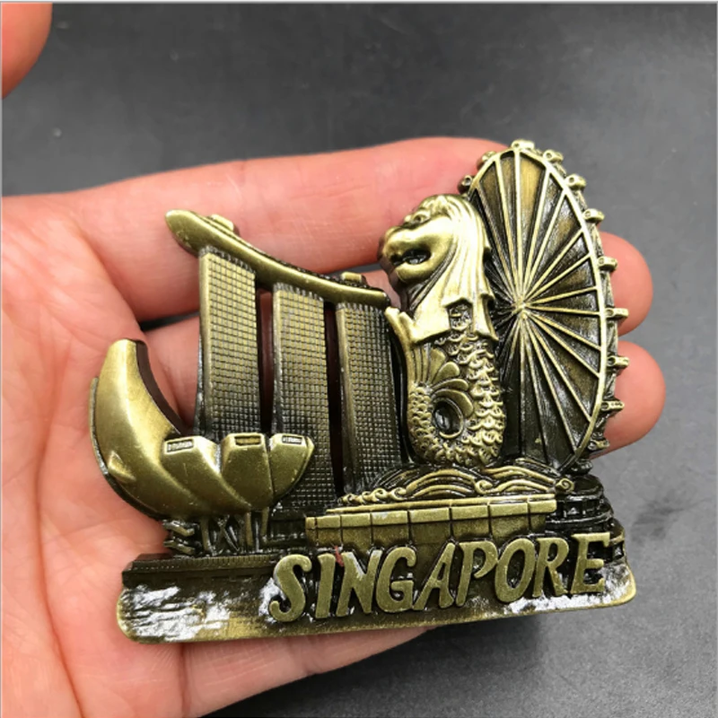 Singapore Магнит на холодильник сувенирное украшение Франция строительство США Нью-Йорк Металлическая магнитная наклейка на холодильник подарок на день рождения - Цвет: Singapore