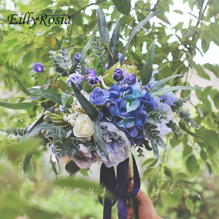 EillyRosia INS стиль синий фиолетовый букет невесты деревенский Страна Свадебные цветы