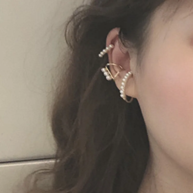 Хит простой золотистый узор массивные жемчужные серьги клипсы для женщин и