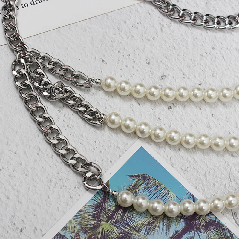 

[EAM] Silver Color Long Matel Pearl Irregular Belt Personality Women New Fashion Tide All-match Spring Autumn 2021 1DD7080