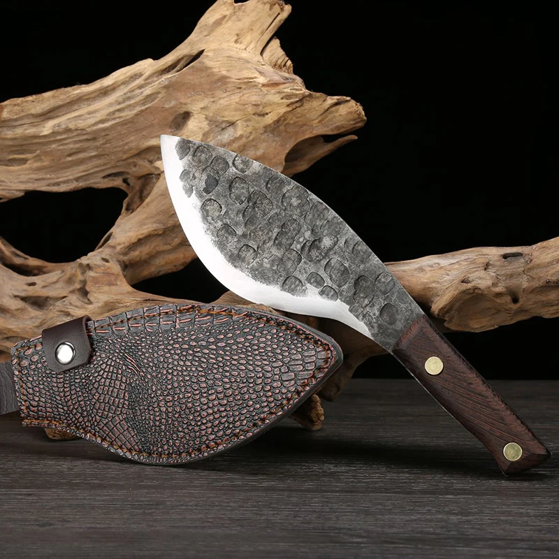 

Forged High Manganese Steel Manual Knife Chinese Traditional Butcher Full Tang Slaughtering Knife With Cover Chef Kitchen Tool