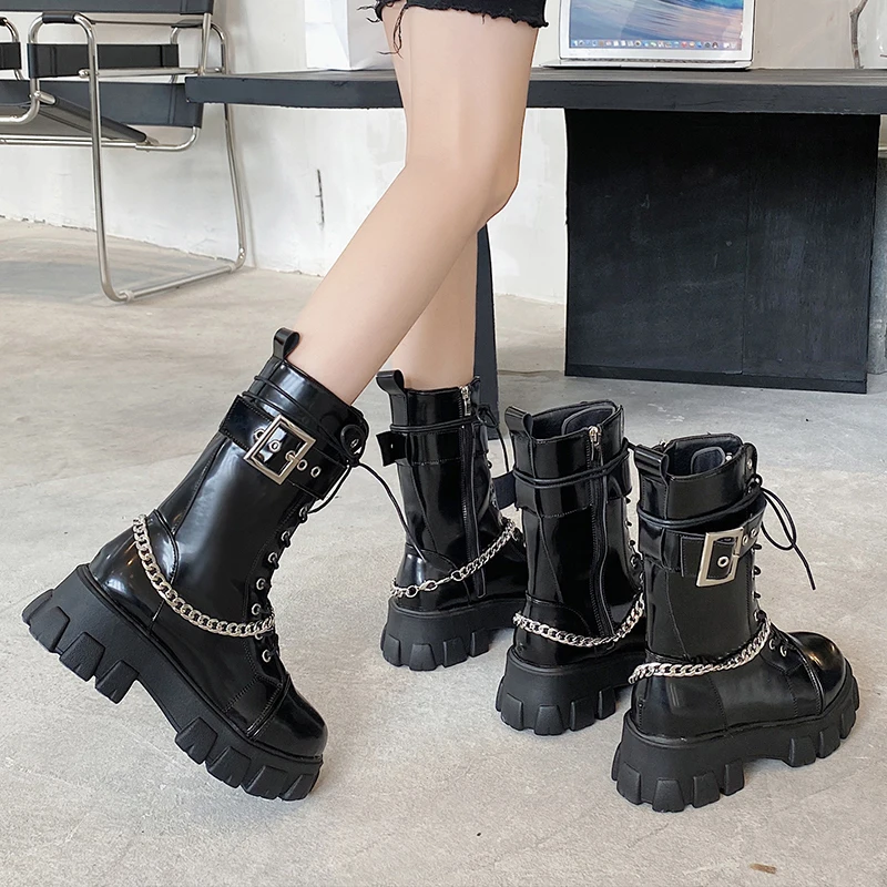 Goth Platform Boots Female Women Shoes Combat Boots For Women Fashion Booties Woman Luxury Designer Shoes Ladies Black Boots