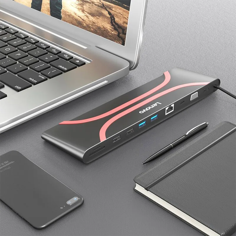 USB-концентратор Lenovo типа C 10-портовый разветвитель для HDMI VGA USB 3 0 RJ45 TF SD | Компьютеры