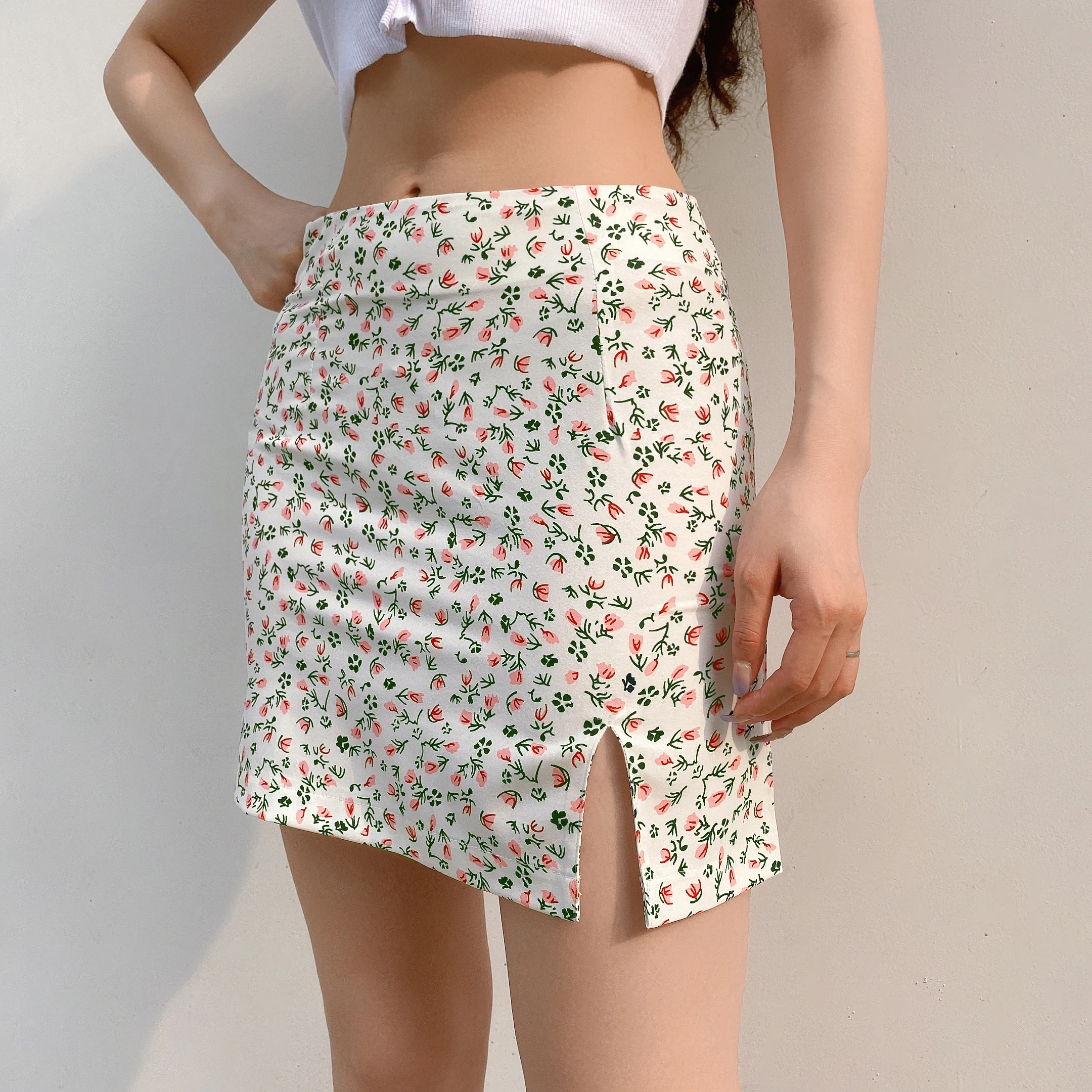 

Women Floral Print Split Skirts 2021 Summer Ladies High Waist Pencil Skirts Club Party Casual Bohemian Skirts Female