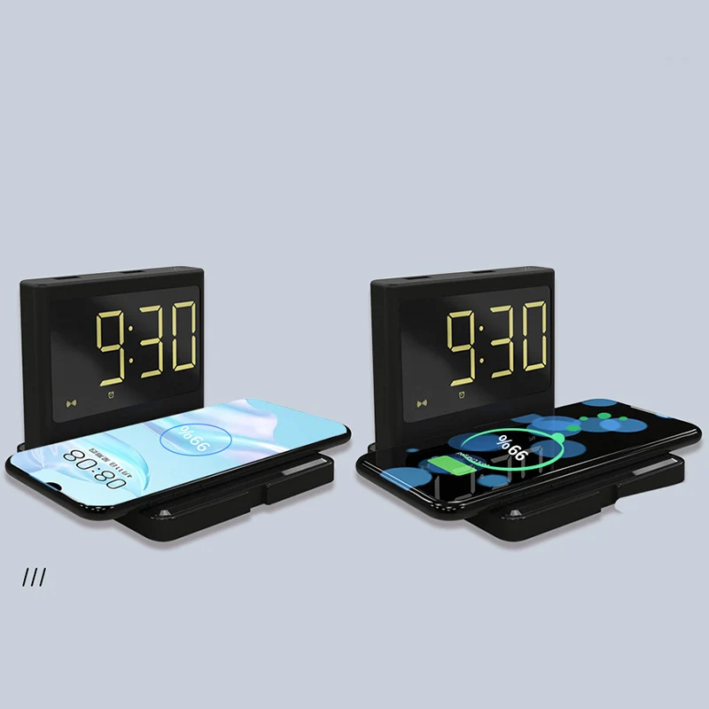

Alarm Clock 15W Wireless Charging USB Night Light LED Digital Clock With Adjustable Brightness 115X107X91mm Night Lights TB