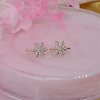 elegant exquisite 14k real gold exquisite snowflake temperament stud earrings for women cubic zircon zc earrings