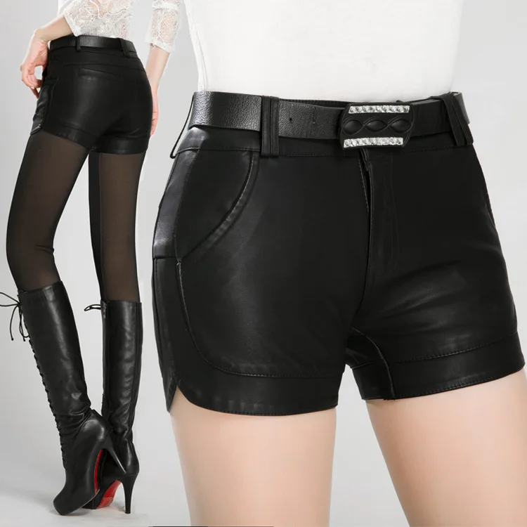 

Free Shipping 2021 New Arrival Women's Spring Fashion Pu Leather Shorts Lady's Mid-waist Short Sexy