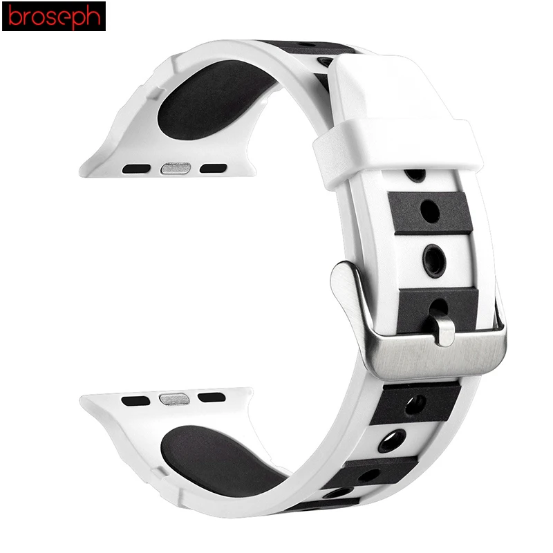 White Black Силиконовый ремешок для iwatch 4 ремешка 44 мм 40 мм для мужчин и женщин браслет для apple watch 1 2 3 38 мм 42 мм ремешки для часов - Цвет ремешка: White Black